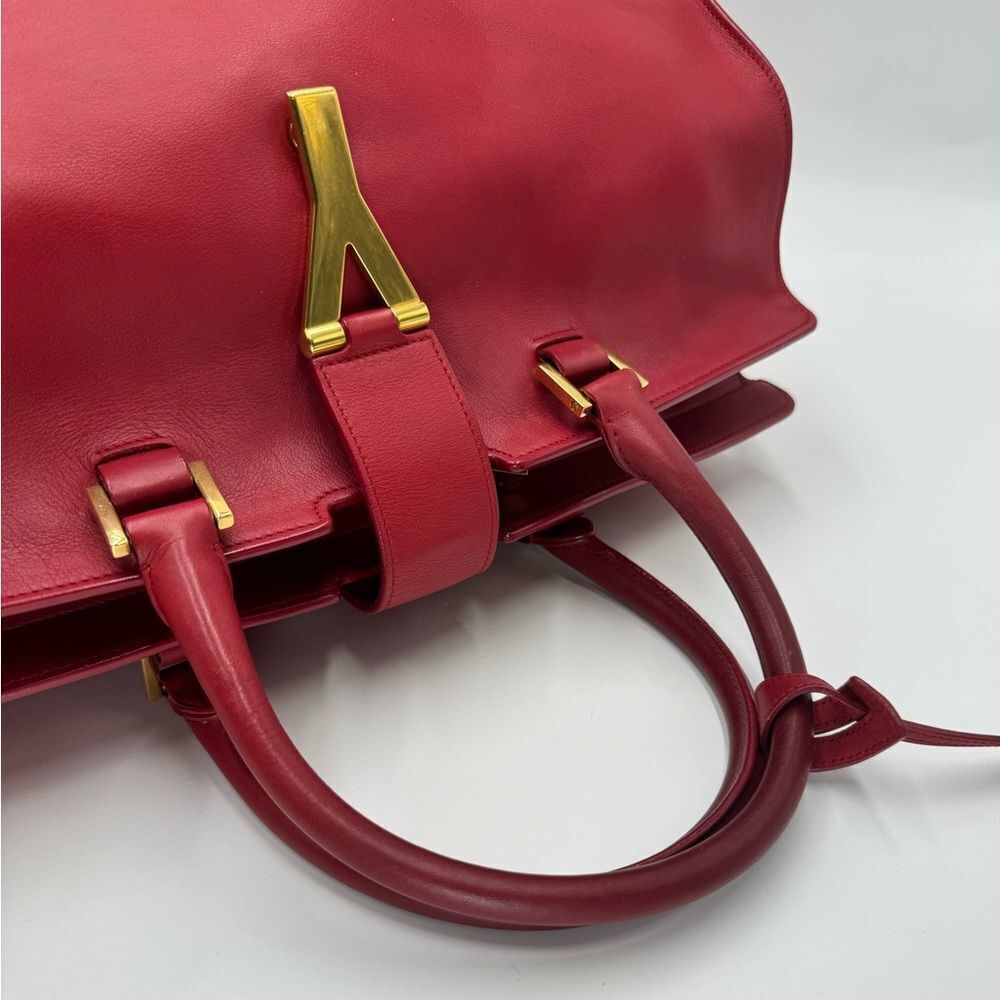 Saint Laurent Large Ligne Y Cabas Soft Red Leather Chyc Sac Tote Bag Satchel - Picture 12 of 16